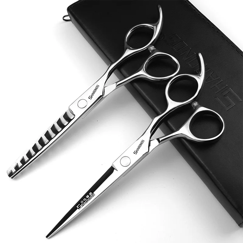 

High end imported hairstylist exclusive haircut scissors, 6-inch flat cutting teeth scissors, thinning professional set.