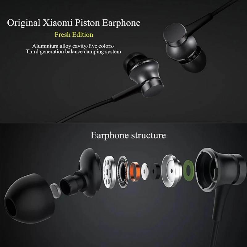 Xiaomi-auriculares intrauditivos Piston 3 Original Mi 3,5mm, Auriculares deportivos pequeños y frescos con micrófono para Redmi Note 7, 8T, 8 Pro,