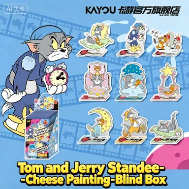KAYOU Tom and Jerry Cheese Painting Mischief Version Acrylic Stand Blind Box, Cute Cartoon Cat & Mouse Figure Desk Decor Gift