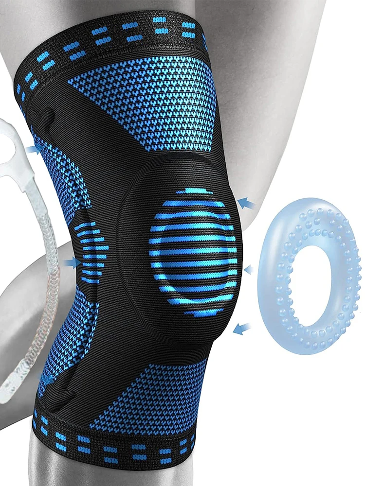 1/2 Pièces Genouillère de Compression Sportive, Protection Rotulienne, avec Tissu Tricoté et Ressort en Silicone, pour Cyclisme, Course à pied, Basketball, Football