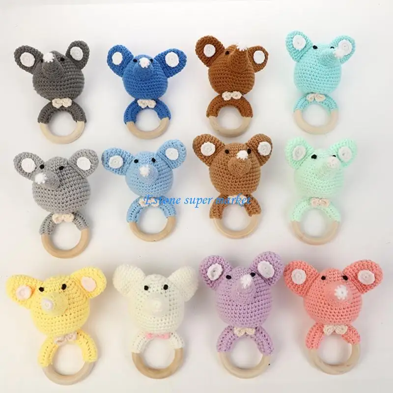 090B Cartoon Haak Olifant Rammelaar Baby HOUTEN TEETER RING ZUCHT ZINLIJK TEeint Speelgoed