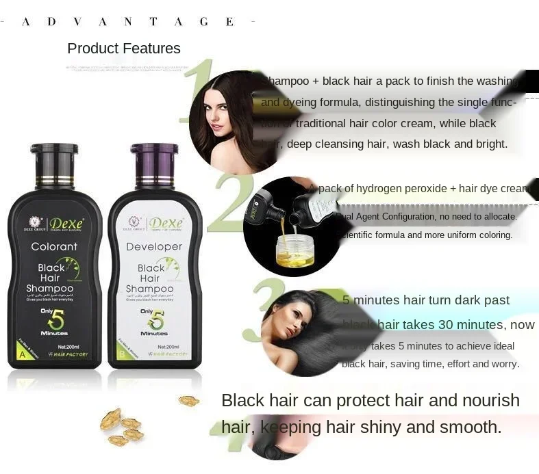 Dexe Black Hair color Shampoo 10 Mins Dye Hair Into Black Herb Natural Faster Black Hair Restore Colorant Shampoo and Treatment