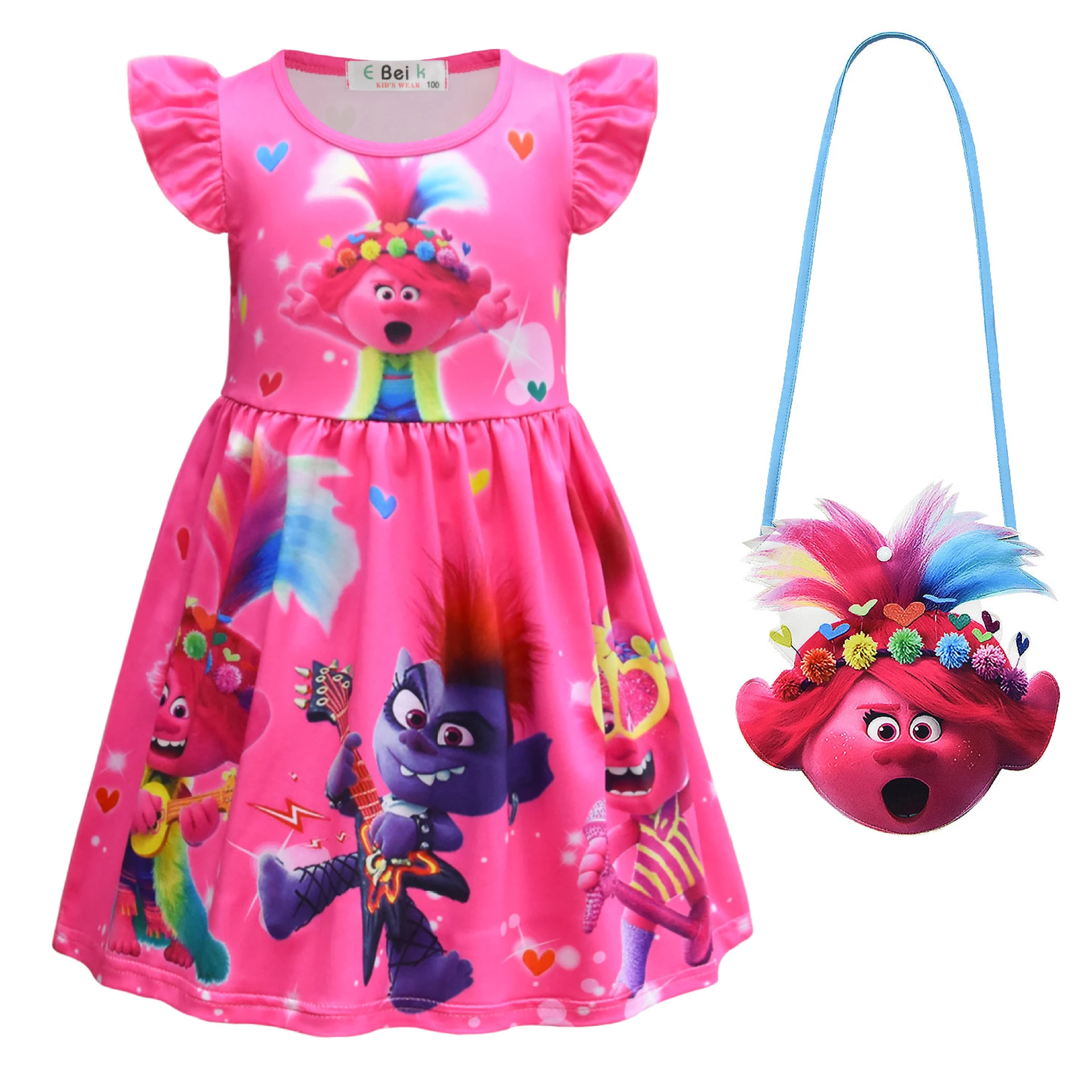 New Kids Anime Dress for Girls Summer Cartoon abbigliamento per bambini Milk Silk Ruffle Sleeve Princess Dresses abiti floreali di compleanno