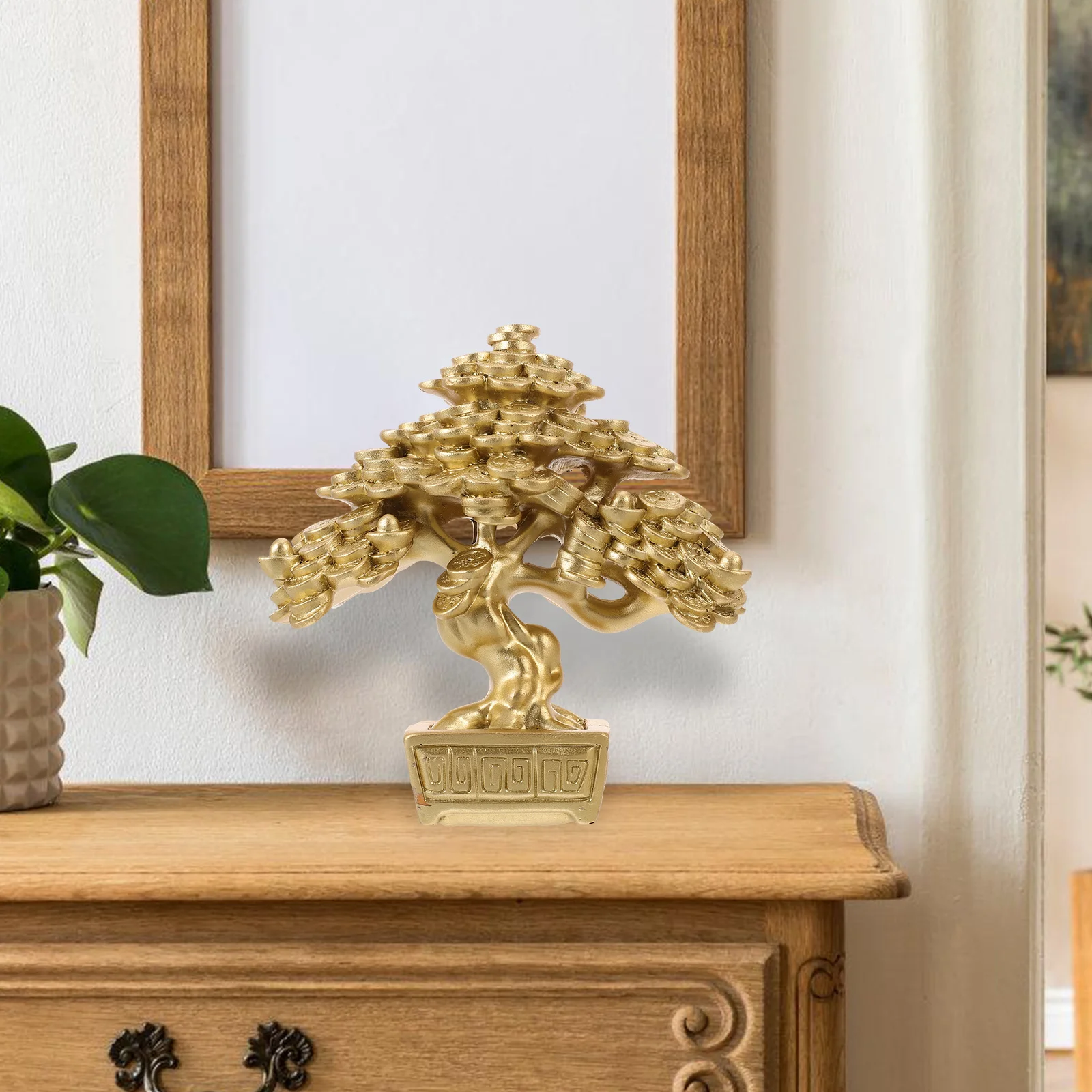 

Resin Money Tree Decoration Feng Shui Bonsai Centerpiece for Home Office Wealth Luck Indoor Decorative Art Sculpture