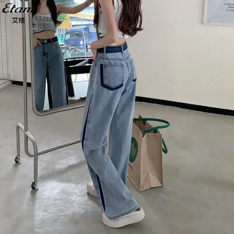 

Women's Jeans Wide Leg Pants Retro Trouser Oversized High Waist Yk2 Street Spliced Vintage Denim Pants Casual Loose Ladies Jeans