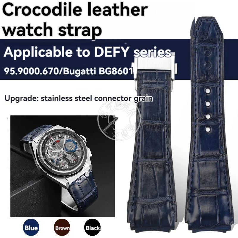 

For Zenith DEFY series 95.9000.670/9004 Bugatti BG8601 with Steel Endlink Crocodile skin Watch Strap Genuine Alligator Watchband