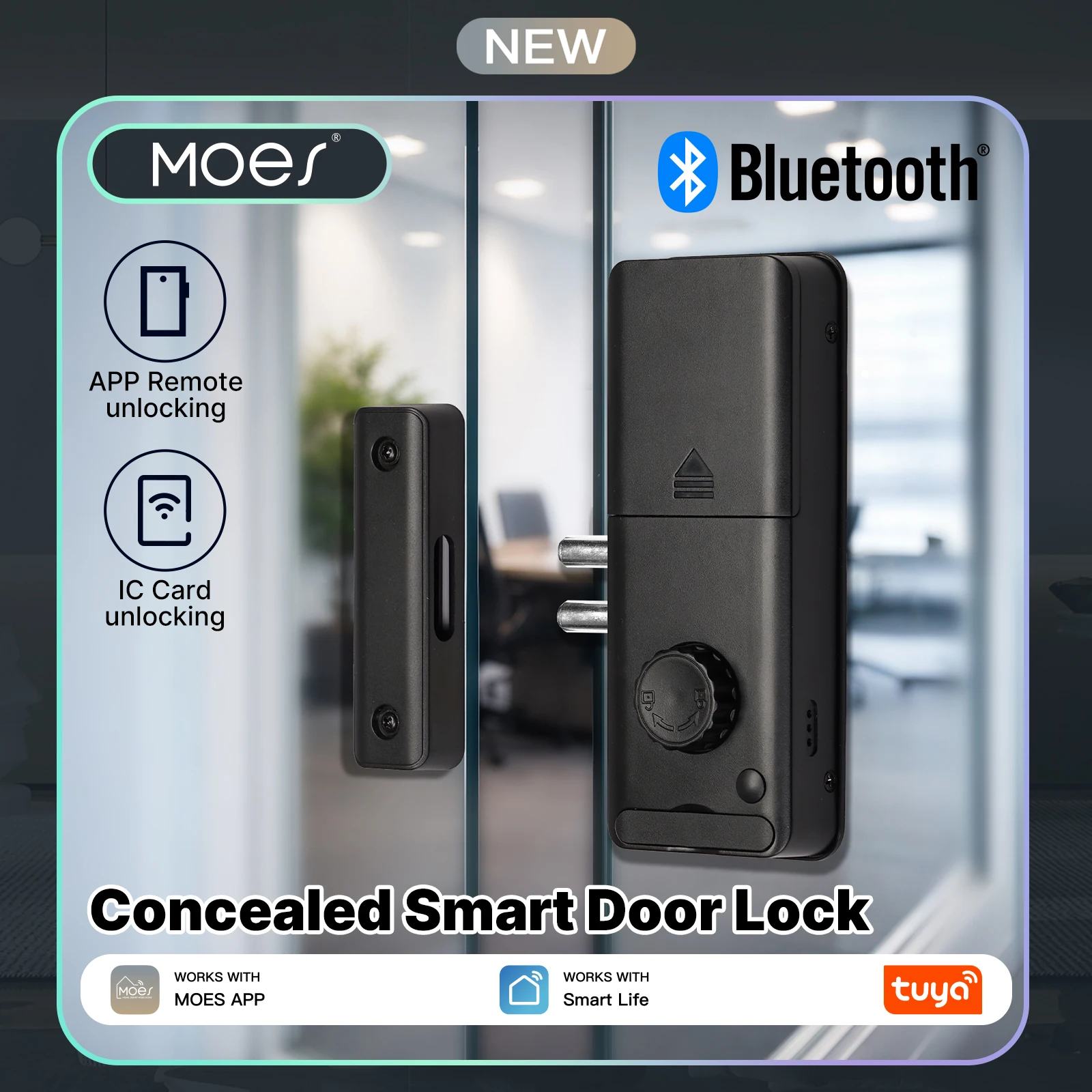 MOES Tuya Bluetooth Smart Door Lock Concealed Invisible Type IC Access Card APP Remote Unlock Electronic For Wooden Glass Door