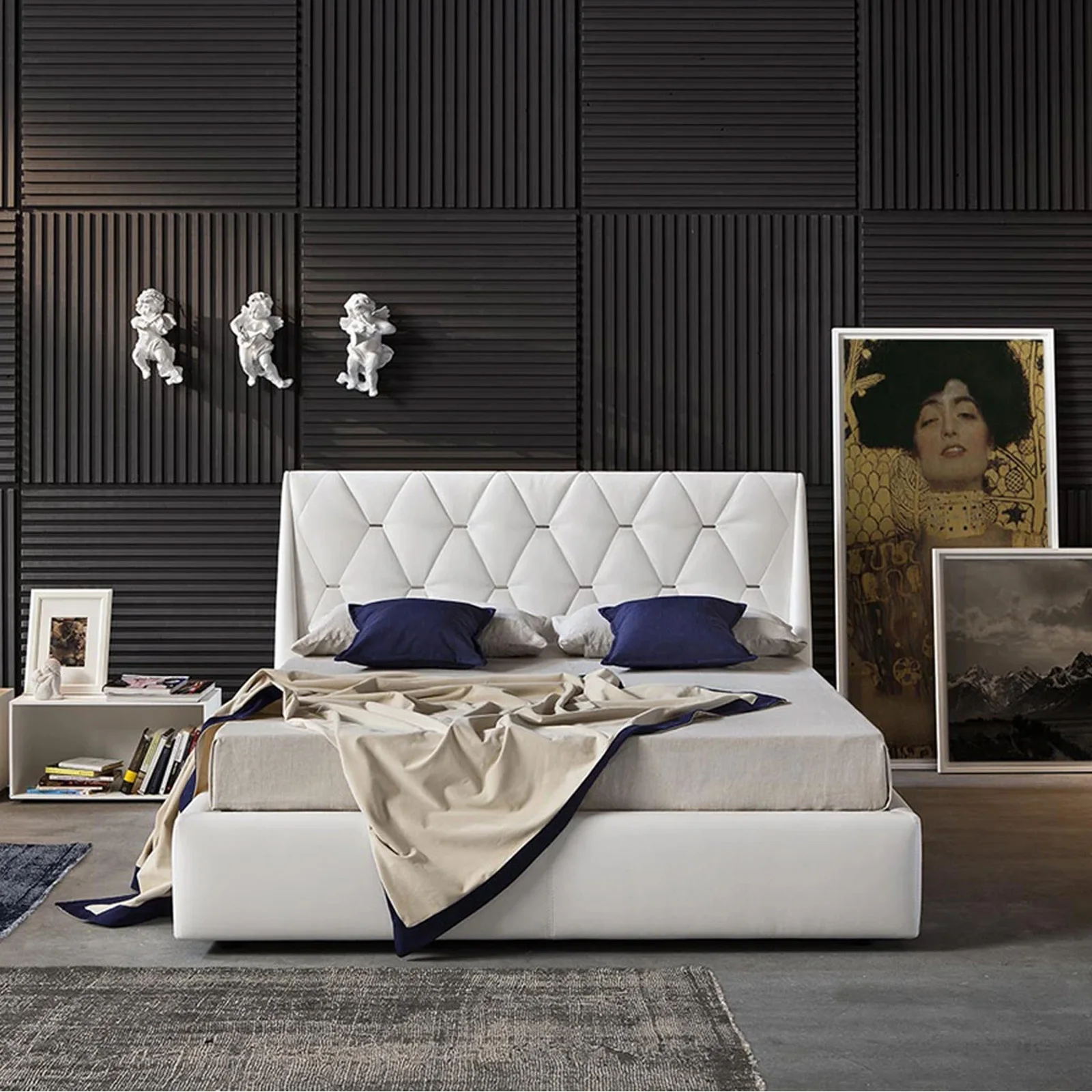 

−For Modern Simple Leather Double Bed Light Luxury Minimal Leather Art Headpiece Leather Bed&