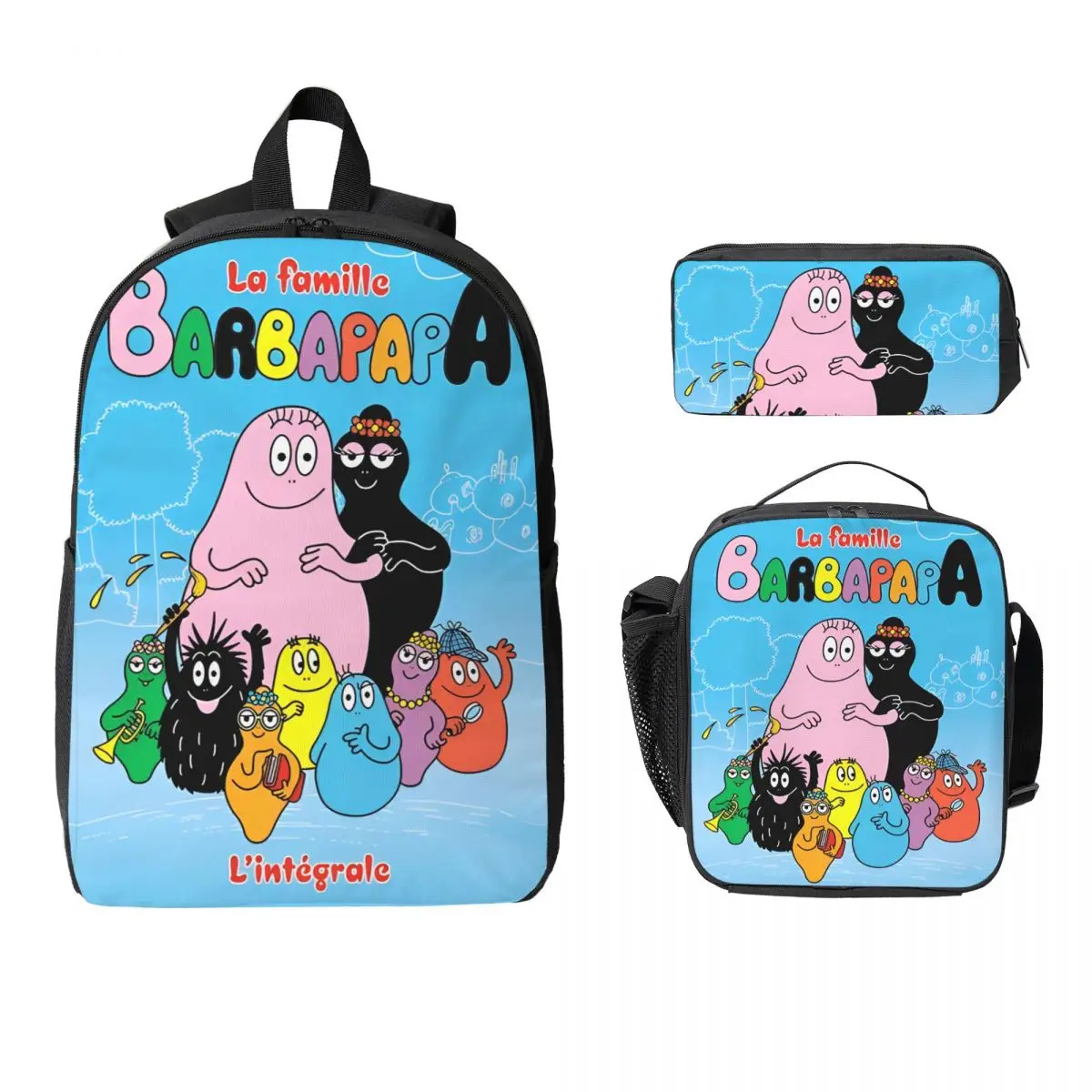 

3 шт., набор рюкзаков с героями мультфильмов Barbapapa для детей, сумки для ручек, наборы сумок для книг с коробкой для завтрака для школьников, рюкзак
