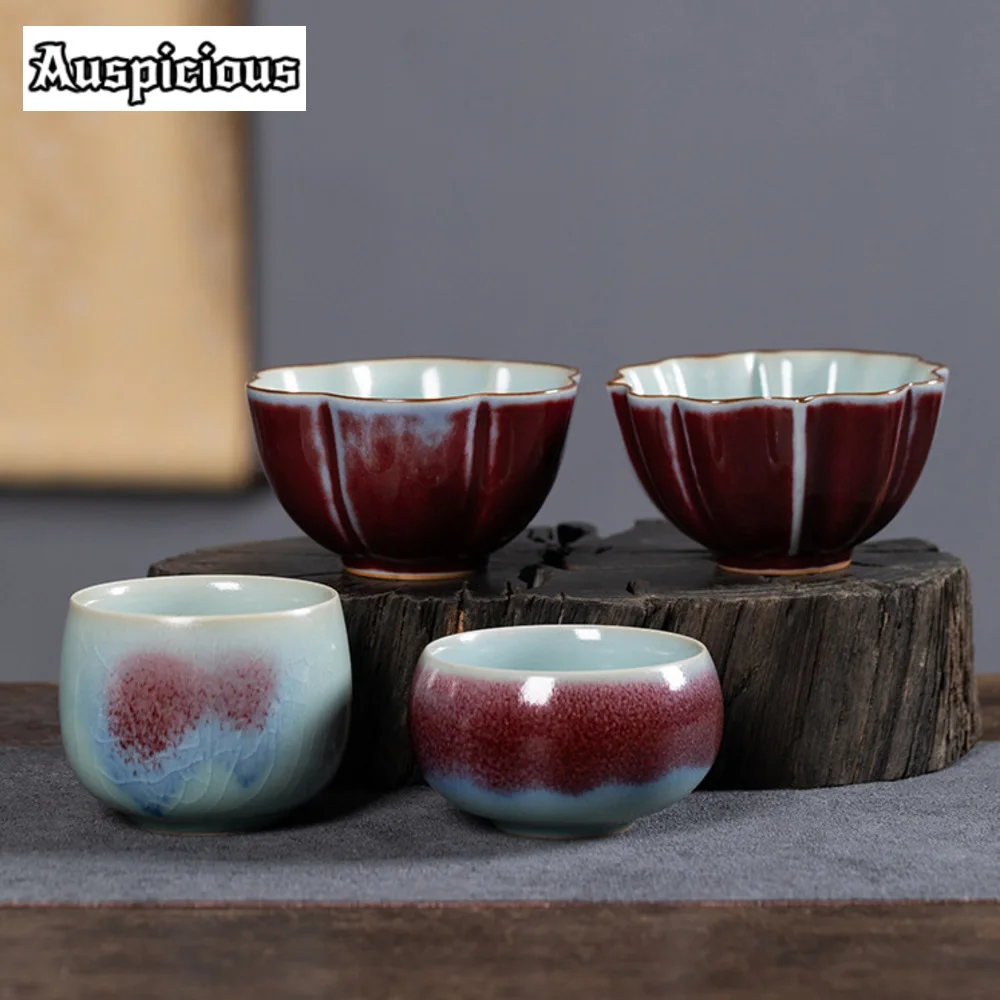 Handmade Longquan Celadon Teacup Retro Jun Kiln Ceramic Master Cup Japanese Puer Tea Bowl Chazhan Tea Services Accessories Gifts