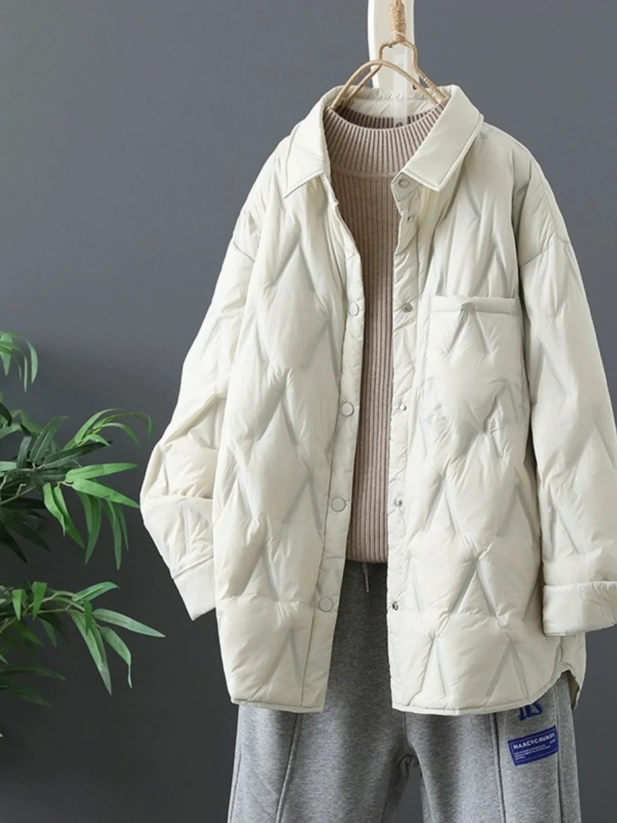 Lightweight Padded Cotton irt Jaet Women's Loose Versatile Warmth Brand Store End of Line Sto  Collar Button Detail