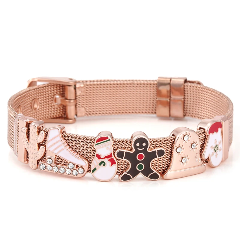 10mm Snowman Glove Beads Charm Bracelets DIY Mesh Keeper Bracelets Bangles Pulseras Mujer For Women Men Christmas Jewelry Gift