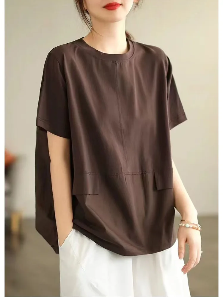 بلوزة صيفية للتخسيس قابلة للتنحيف للأمهات في منتصف العمر بالإضافة إلى حجم فضفاض ort Sve تي شيرت متعدد الاستخدامات من القطن... #2