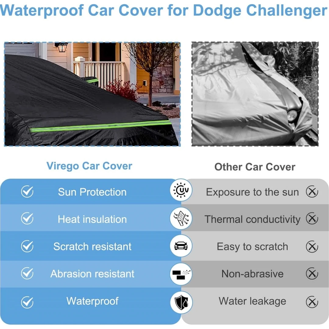 Waterproof Car Cover for 2008-2023 Dodge Challenger With Driver Zipper Dustproof and waterproof All Weather Protection Black