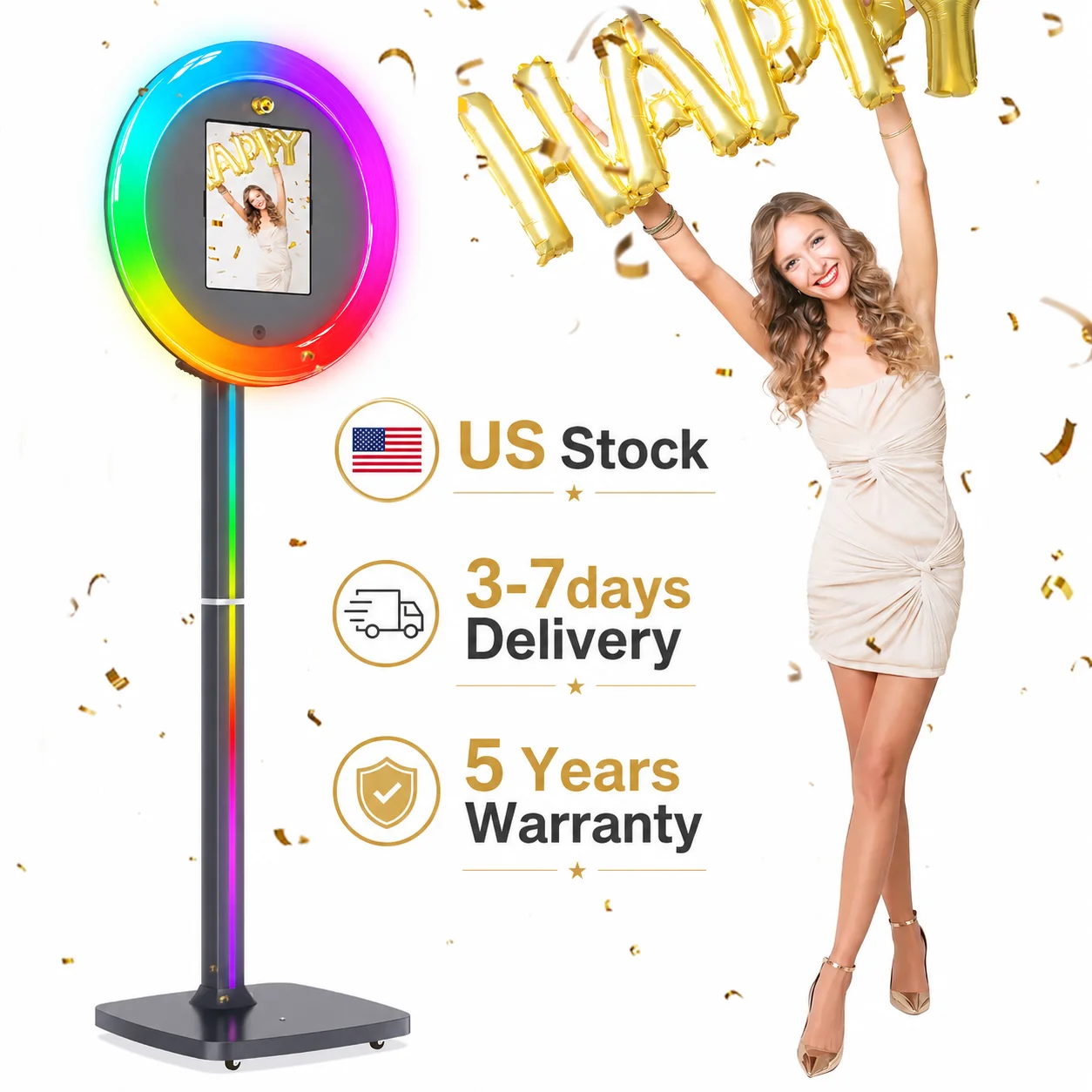 

Neson Portable iPad Photo Booth Machine For Birthday Party Via Voice App Control Photobooth Free Custom Logo With Flight Case