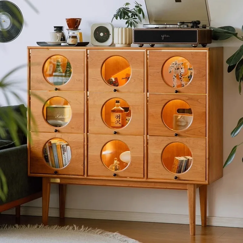 

Nordic sideboard, Japanese solid wood vintage display cabinet, solid wood, vintage furniture, living room