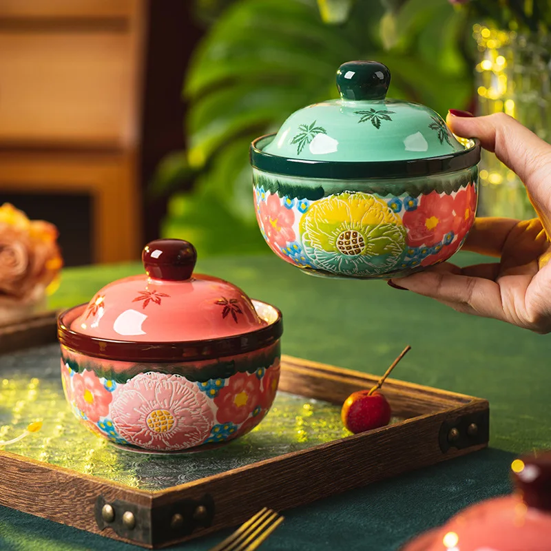 

Ceramic Stew Pot with Lid Home Use Soup Bowl for One Person Steamed Egg Cup Bird Nest Bowl