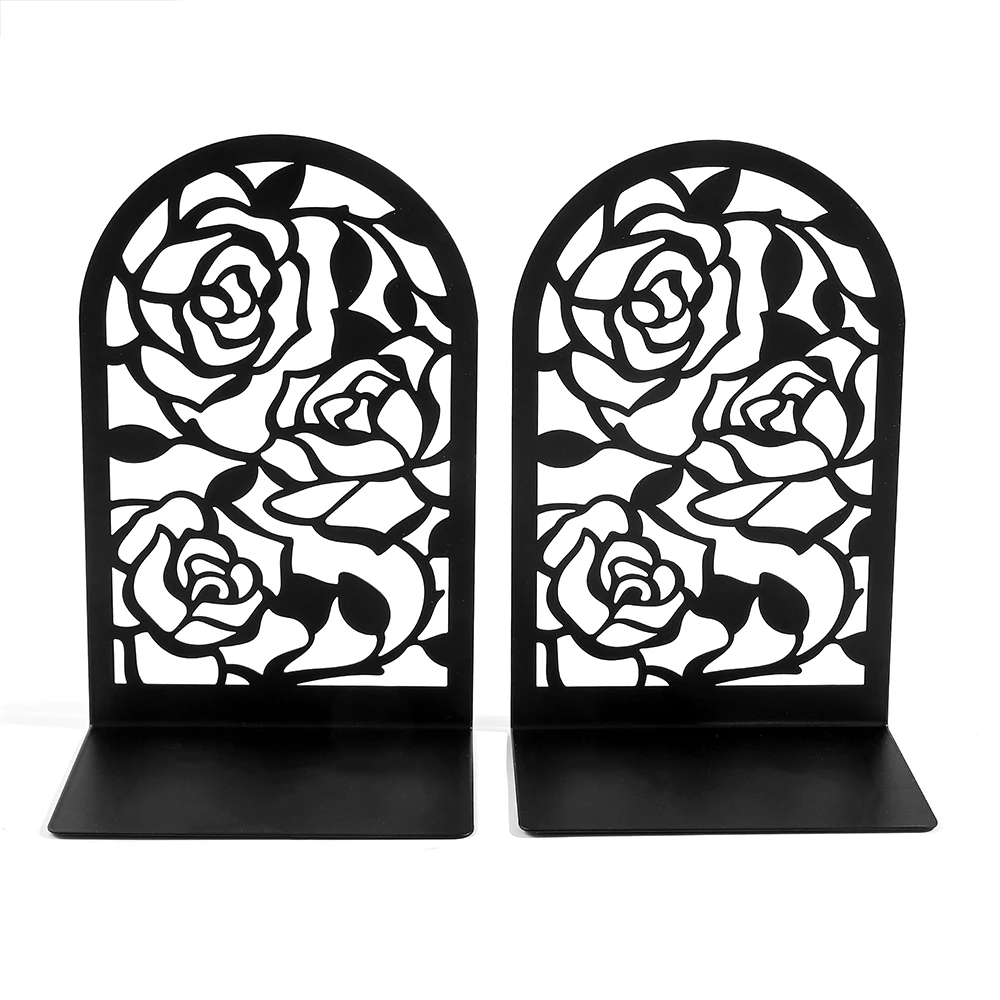 Sujetalibros Vintage Courtly Fashion Black Rose Flower para estante, Decro soporte de almacenamiento de libros, tapón de libros de Metal para mujer