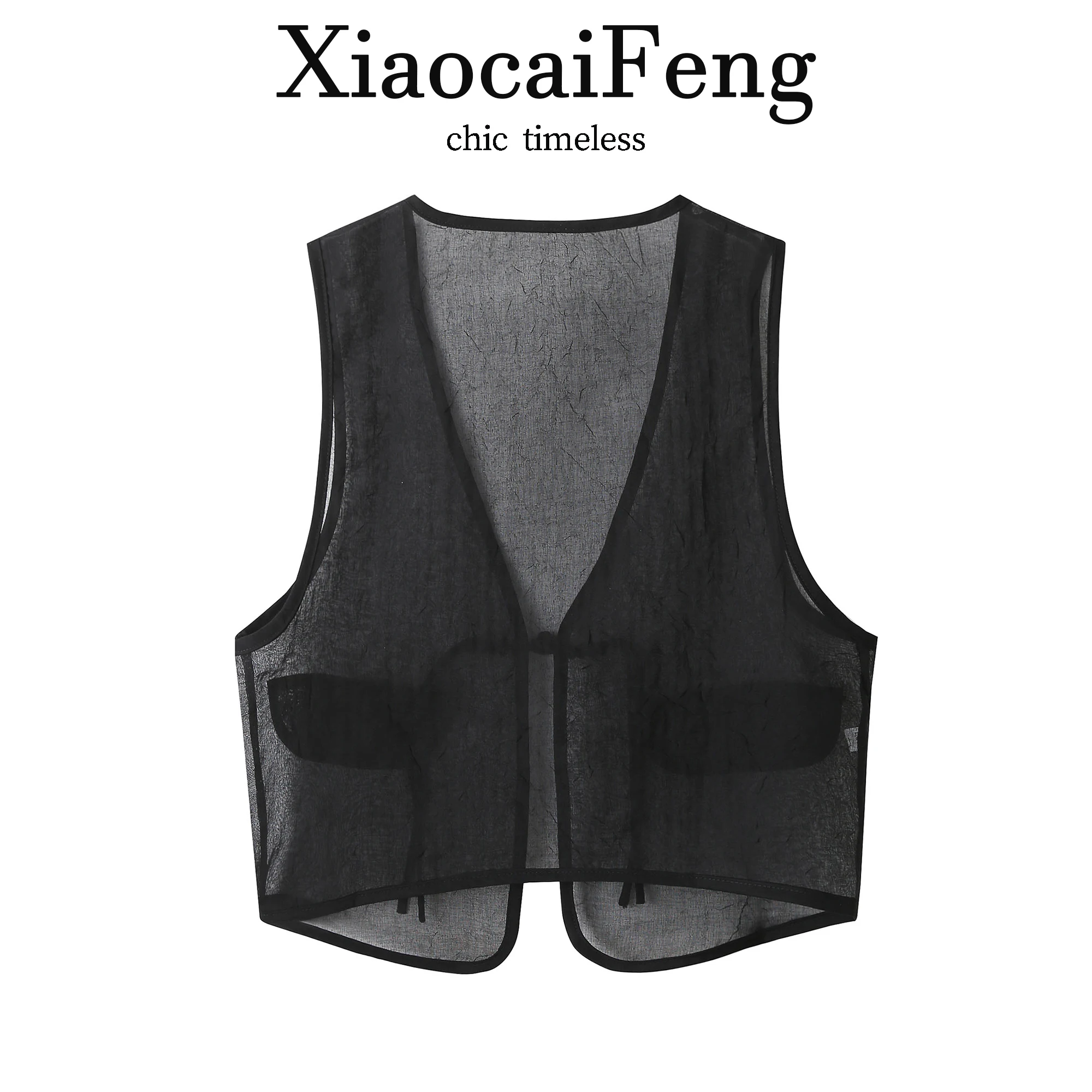 Retro Chinese Style Black V-Neck Women's Vest Lightweight Slimming Summer Fashion Tassel Embellished Button-Up Top
