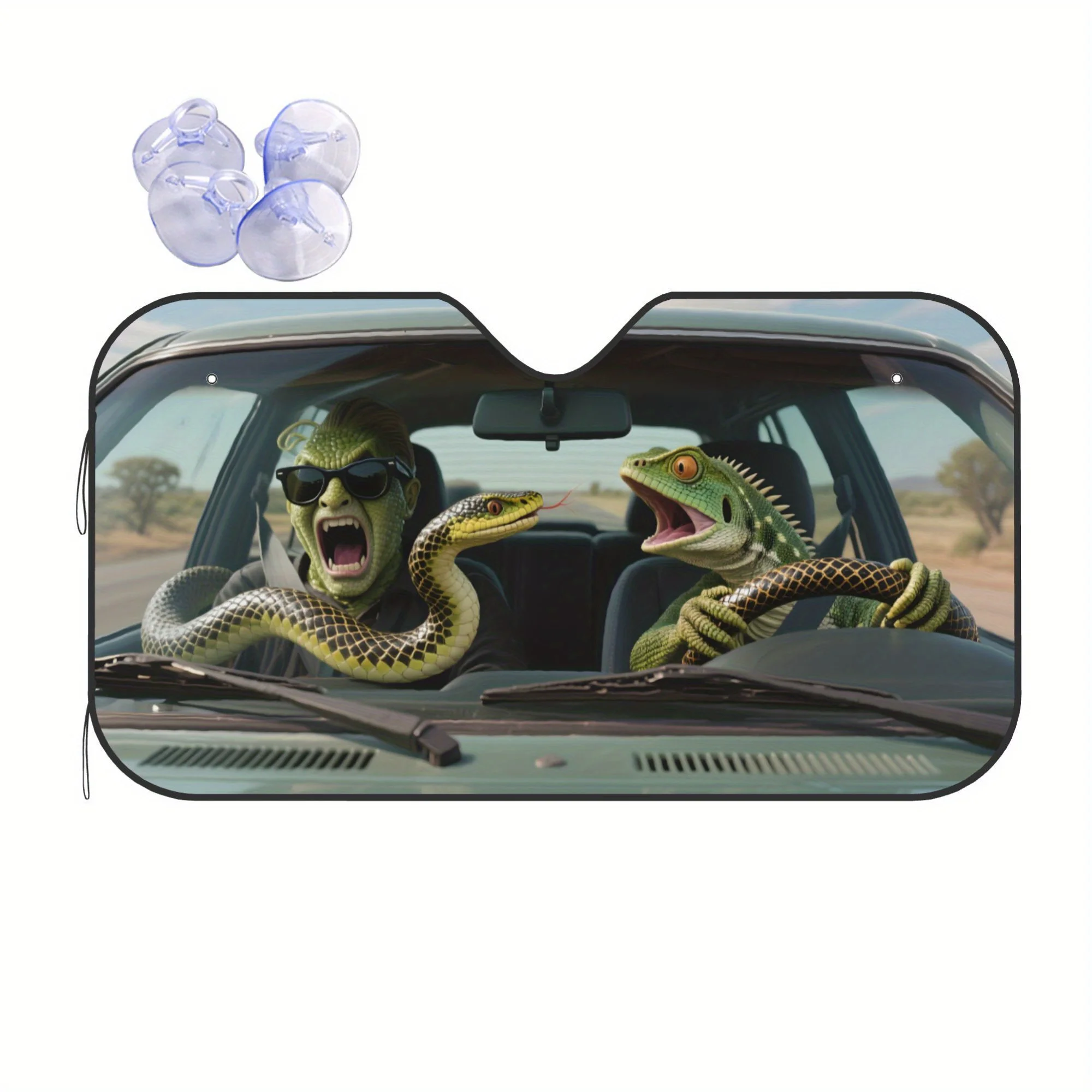 1pc Reptiles Driving Car-themed Car Visor, Stylish Vehicle Sun Protection, Durable And Suitable For Most Car Models.