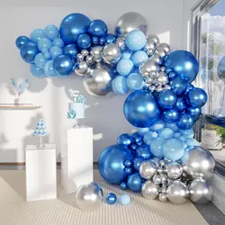 110Pcs Silver Blue Metallic Latex Balloon Garland Arch Kit Baby Shower Bridal Shower Baby Kid's Birthday Party Decorations