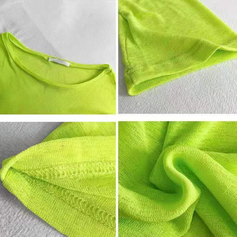 T-shirt da donna velate Hotsweet streetwear colletto obliquo casual allentato moda primaverile stile coreano top corto femminile sexy semplice quotidiano