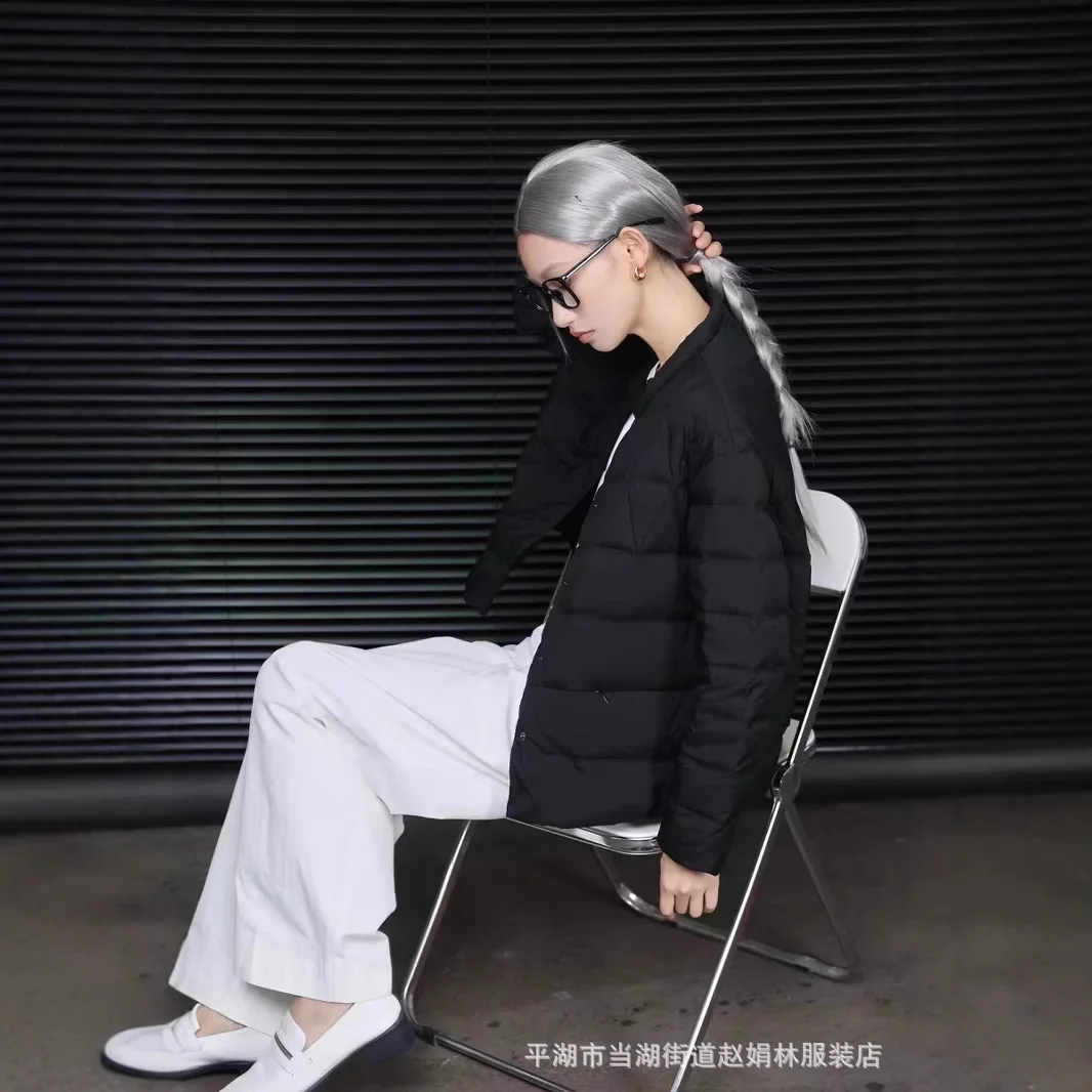 الشتاء المرأة أسفل سترة جديدة الوقوف طوق واحدة الصدر ألف خط الصلبة الأبيض بطة أسفل الحد الأدنى معاطف السترة غير رسمية الاتجاه #4