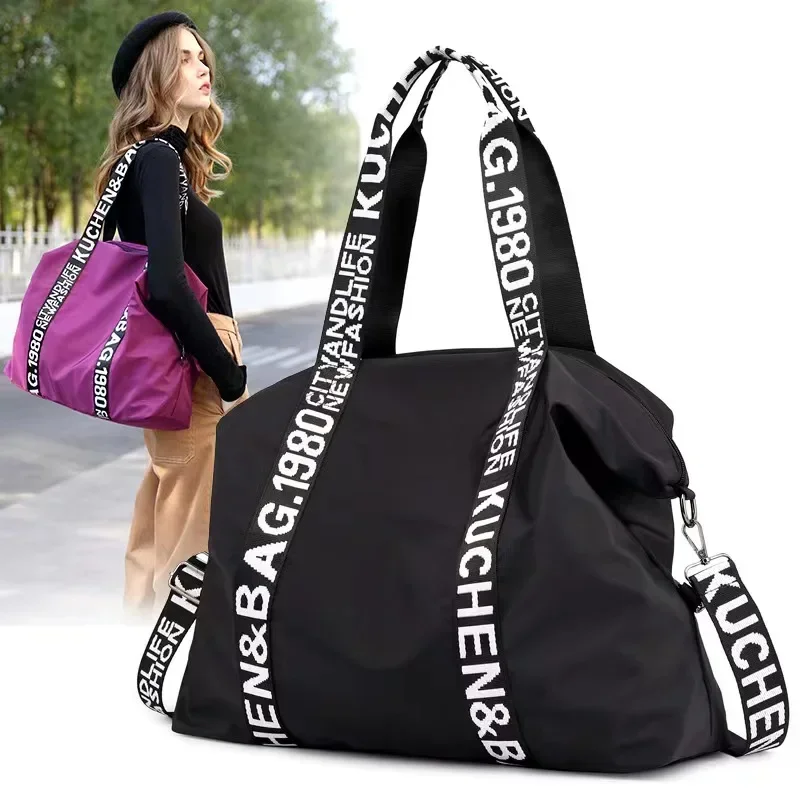 Esporte saco de ginásio cor sólida senhoras sacos ombro grande capacidade design moda feminina bolsa alta qualidade náilon bolsa viagem feminina