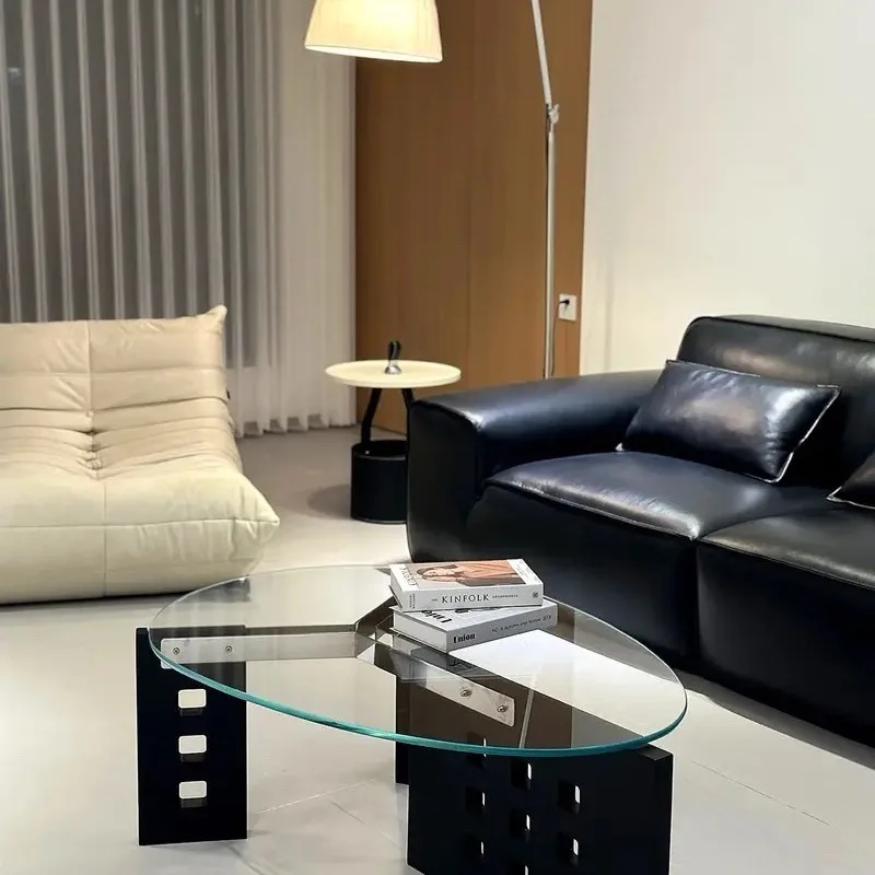 

Дизайнерская модель, журнальный столик из нержавеющей стали Y журнальный столик, стекло специальной формы из нержавеющей стали Nordic retro black wabi-sabi