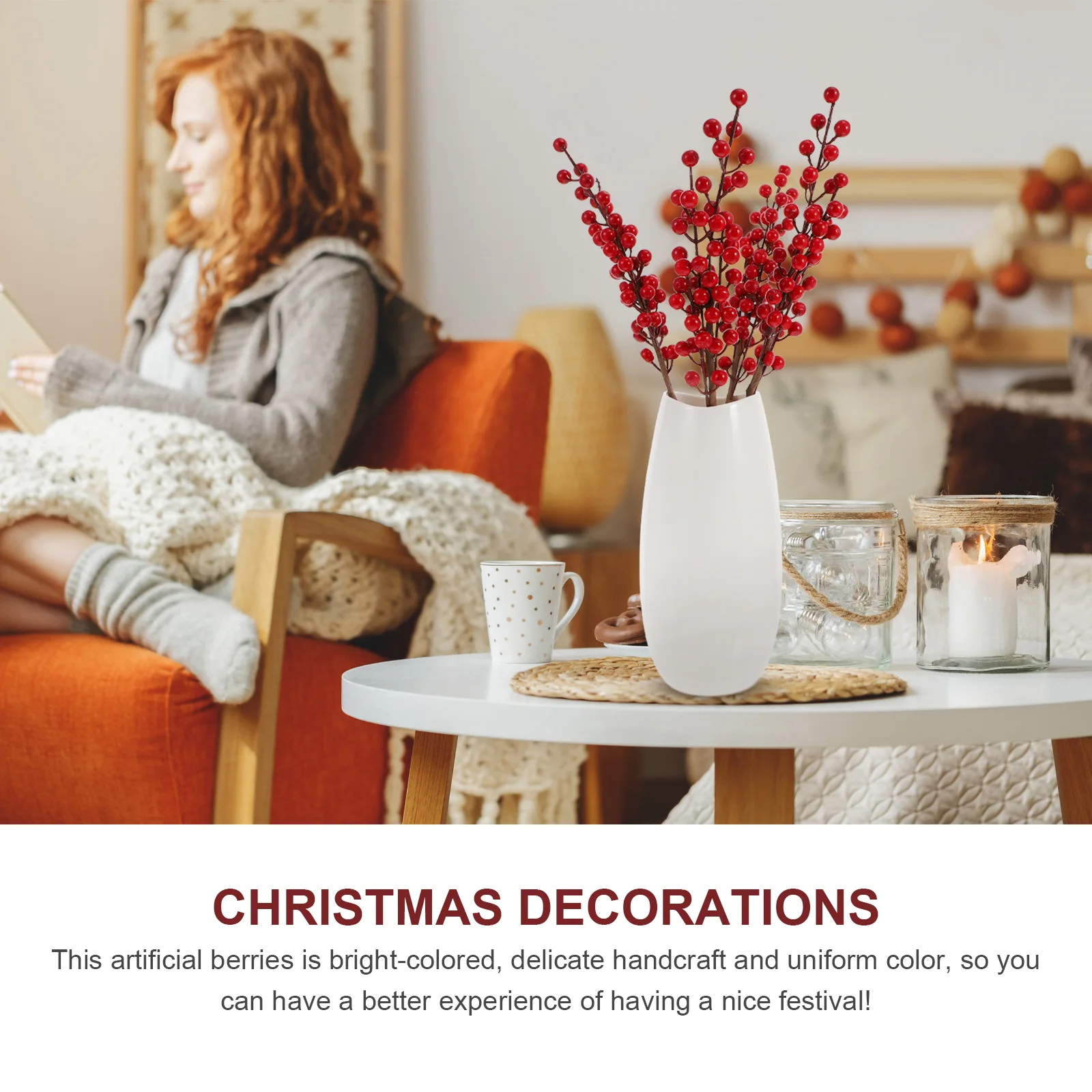 

4pcs Christmas Decoration Floral Picks Simulated Berry Branches For Diy Xmas Party Home Hotel Decor Fake Berry Plant