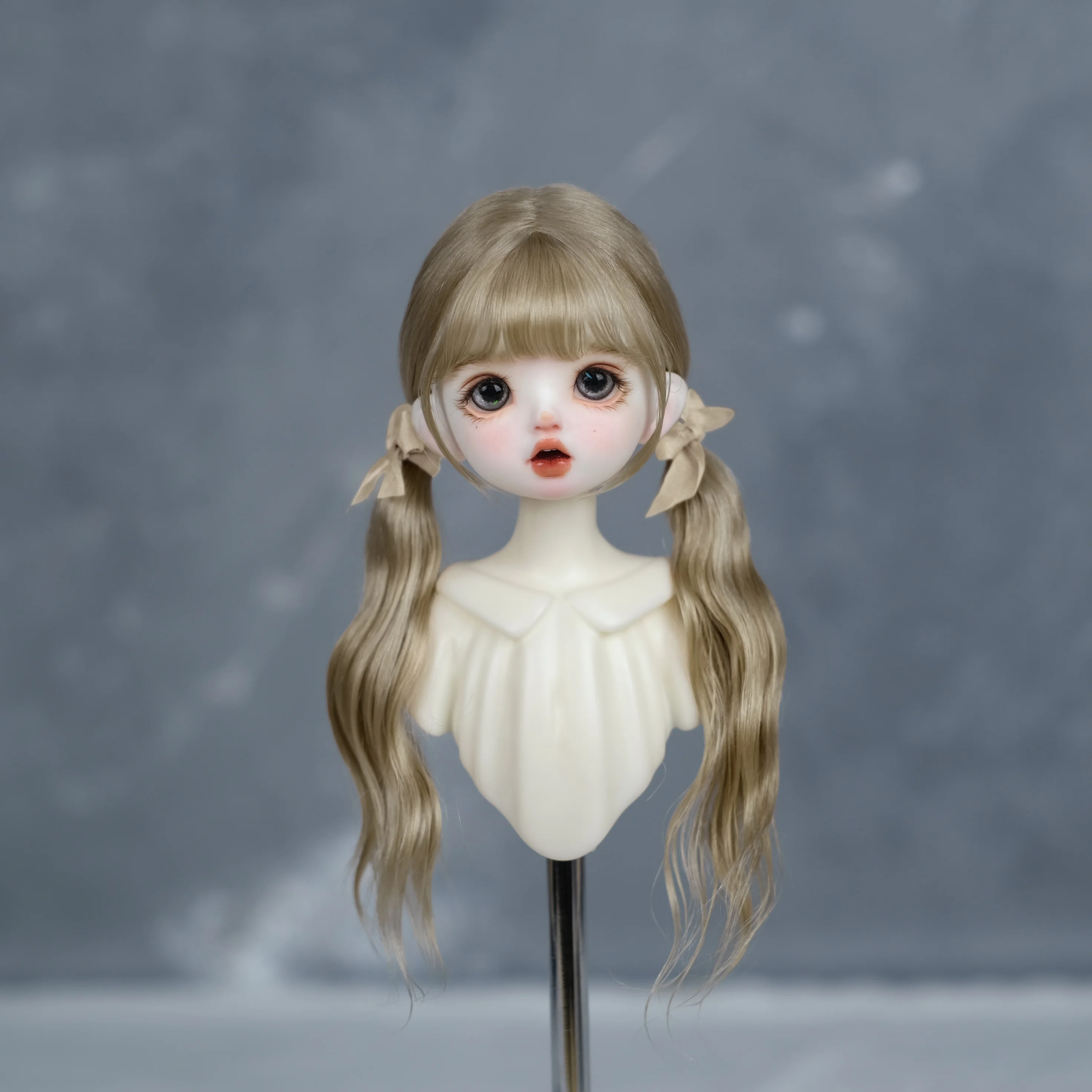 귀여운 부드러운 모헤어 앞머리 인형 가발, 로우 포니테일 브레이드, 곱슬 긴 머리, 1/6 BJD 인형 가발 액세서리에 적합, 6-7 인치 헤어, 30cm