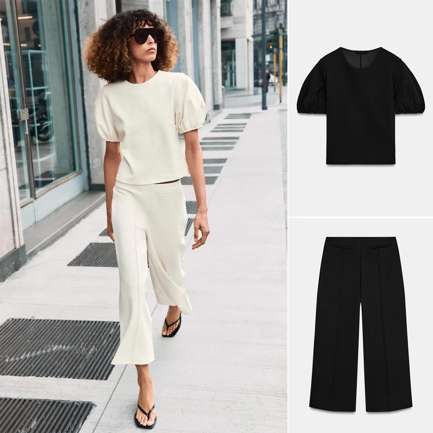Loose Wide Leg Pants Top round Neck Short Sleeve Straight Hem Tunic 5039203 Casual Fluffy Wide Leg Pants 5039204