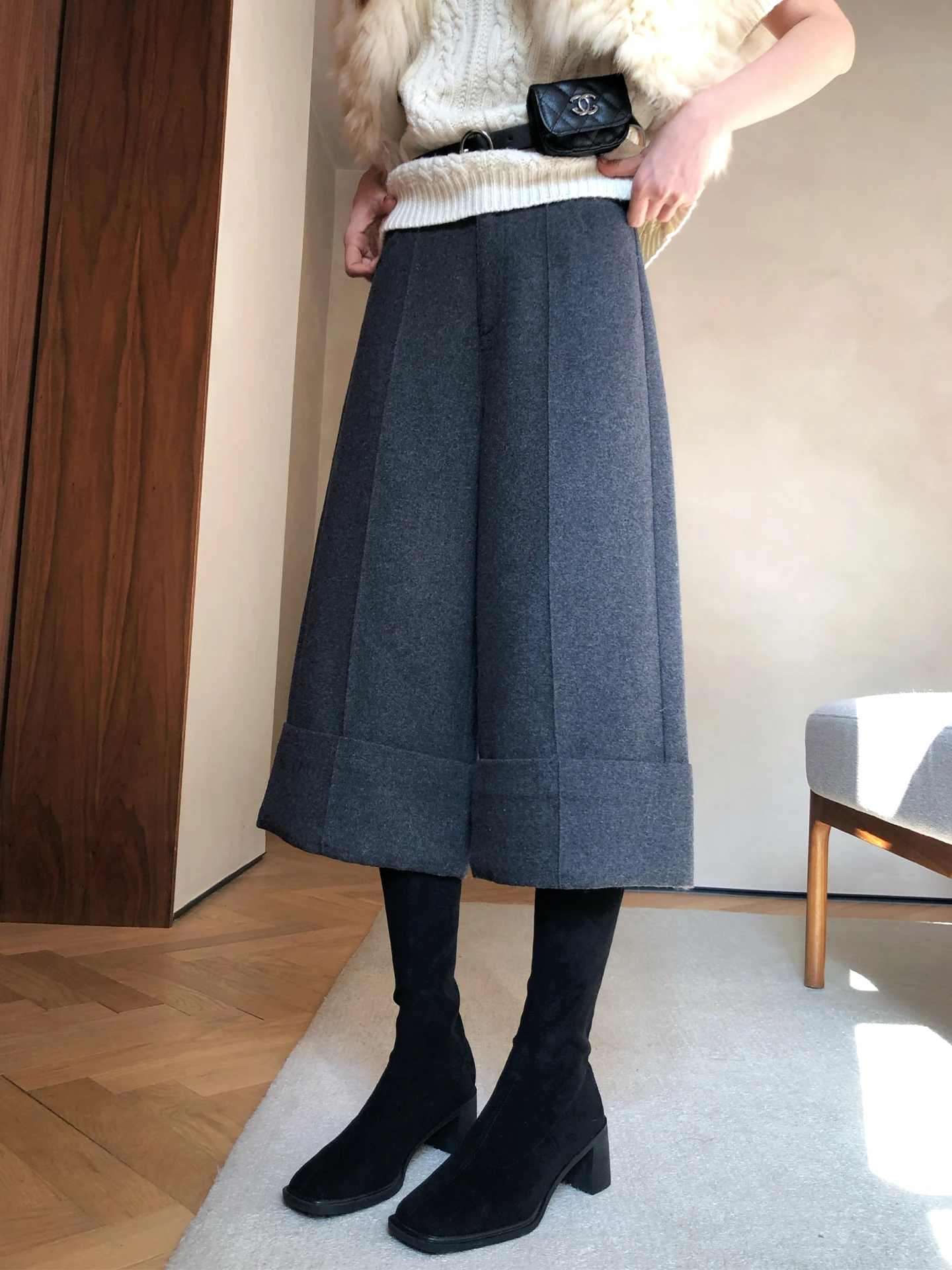 

Шерстяные прямые брюки Ele для женщин, укороченные, для ранней весны, для поездок на работу, с высокой талией, деловые, профессиональные