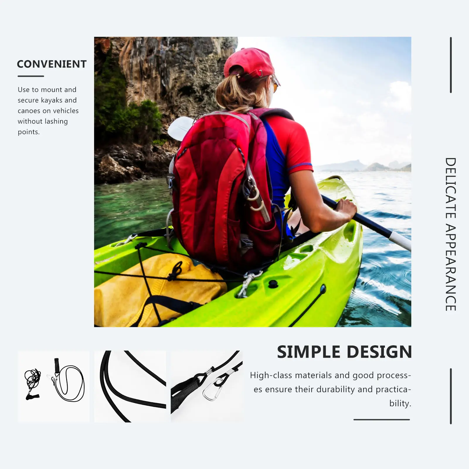 2Pcs Kayak Paddle Leash Elastic Strap Stretchable Paddle Rope for Outdoor Kayaking Canoe Stabilizing Securing Hook Accessories