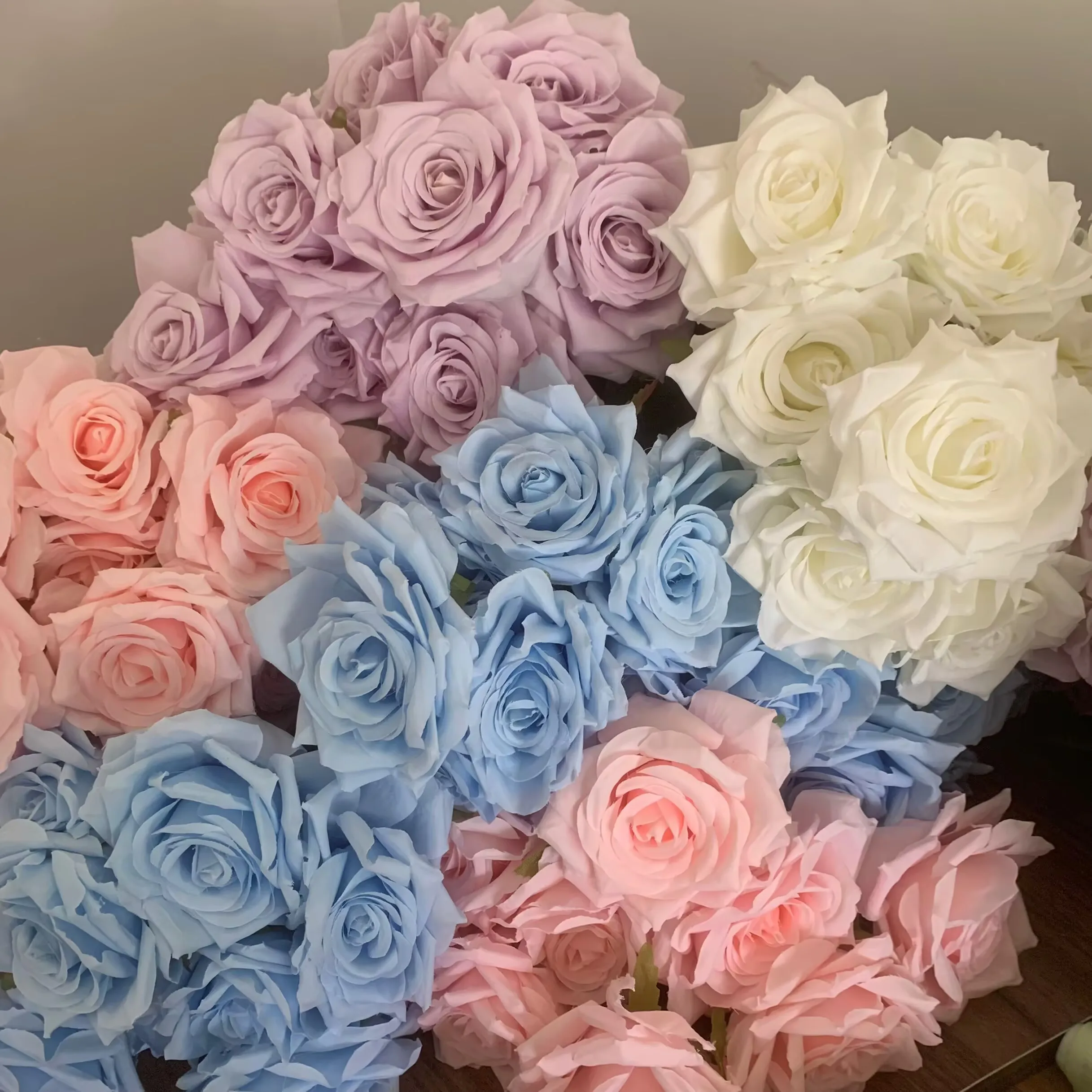 9Heads Roses Bouquet Artificial Flower light pink blue purple Rose Fake Rose Living Room  Decoration Wedding