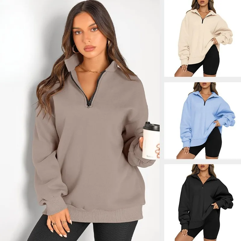 ​​Women's Quarter Zip Baseball Jacket French Pullover Fall Winter Casual Streetwear Top Minimalist Style 3-in-1 Jacket