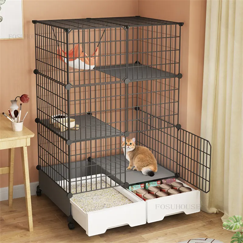 Home Indoor Cat Cages Luxury Cat Villa Oversized Free Space Cat House Cat Litter with Toilet Large Capacity Cat Cage Pet House