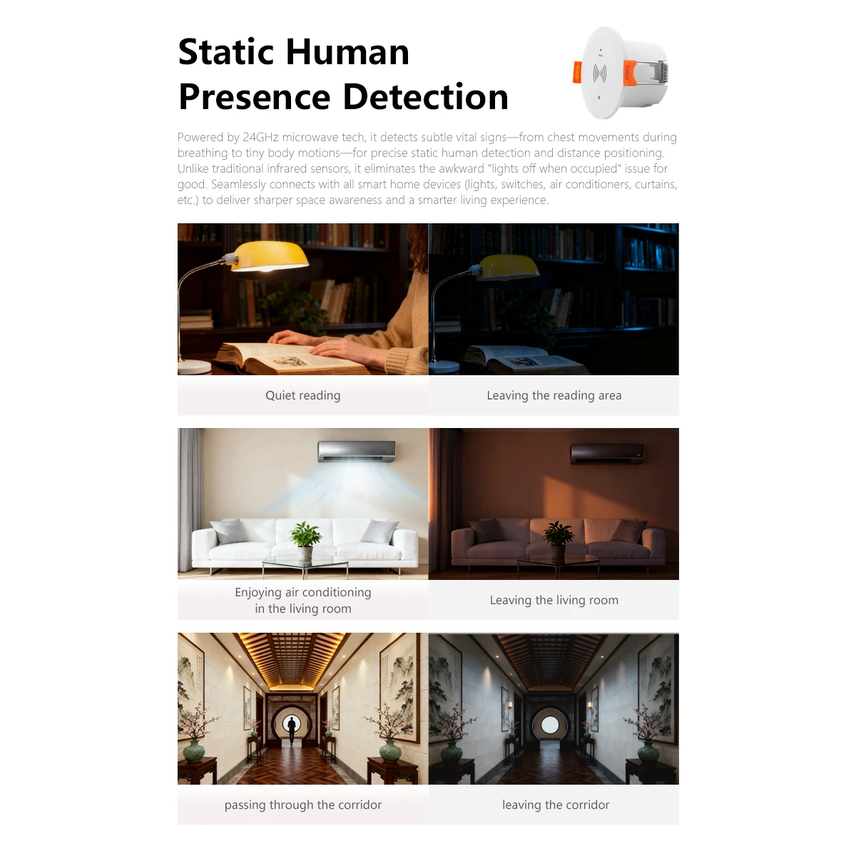 24G Millimeter Wave Ceiling Mounted Presence Sensor for Zigbee Home Automation with Light Sensor for Tuya for platform