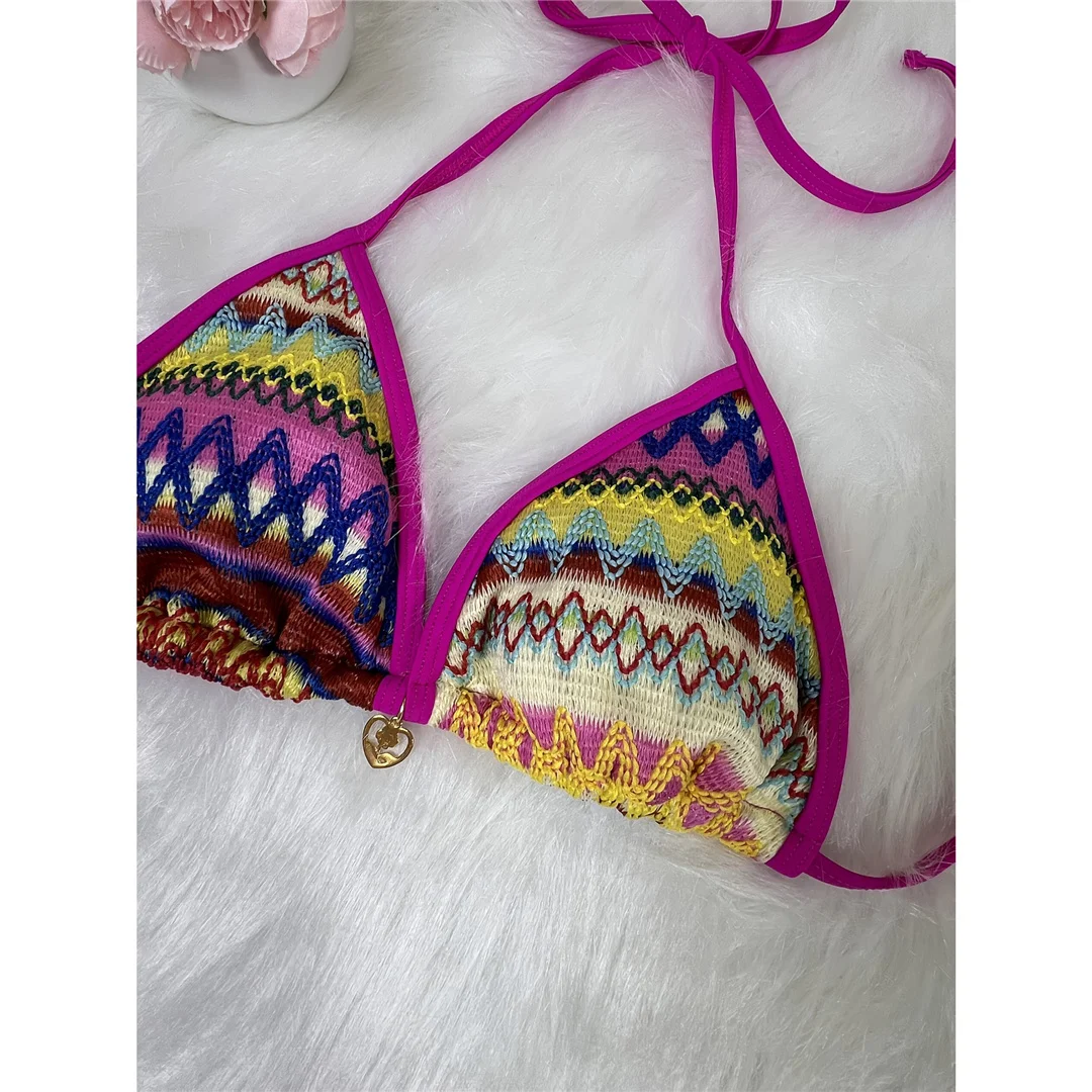 S - XL Bedruckter Neckholder-Bikini mit hohem Beinausschnitt, zweiteiliger Bikini-Set für Damen, Badeanzug, Badebekleidung, Badeanzug, Schwimmanzug V7307 – Detail 16