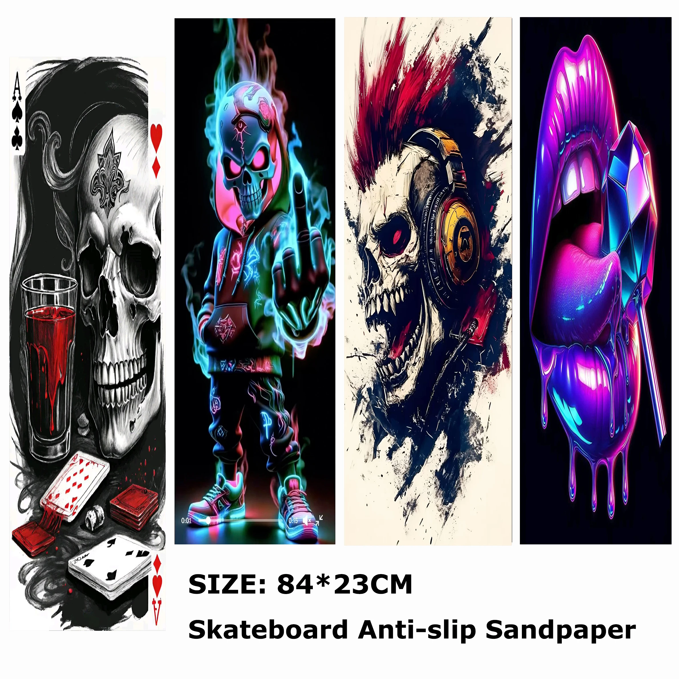 

Bloody Skull Cool Purple Lips Pattern Electric Scooter Anti-slip Sticker Sandpaper Skateboard Grip Tape Sheet 84*23cm