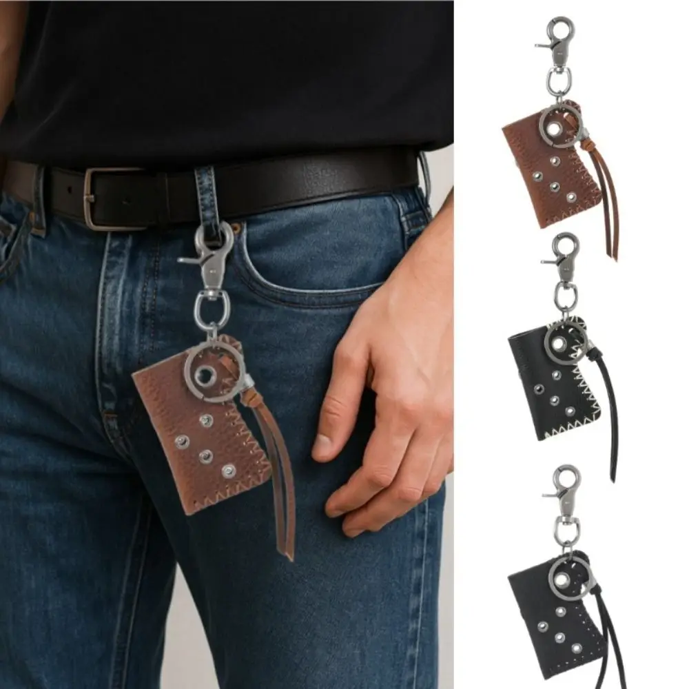 Portable Brown Leather Leather Keychain Retro Design Handmade Lighter Leather Case Gift Leather Case Keychain Men