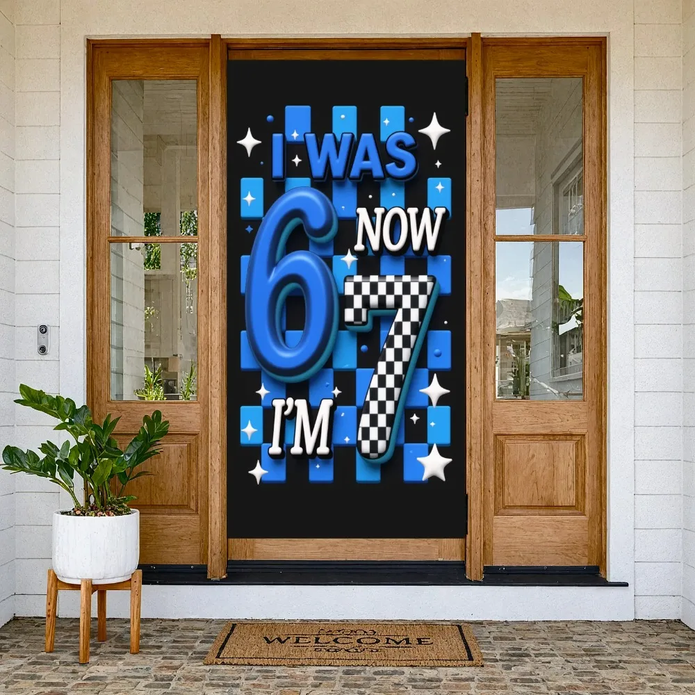 Flash Element Blue Grid Digital Door Frame Backdrop Cloth, Children Birthday Party, Home Decoration Photography Studio Backdrop