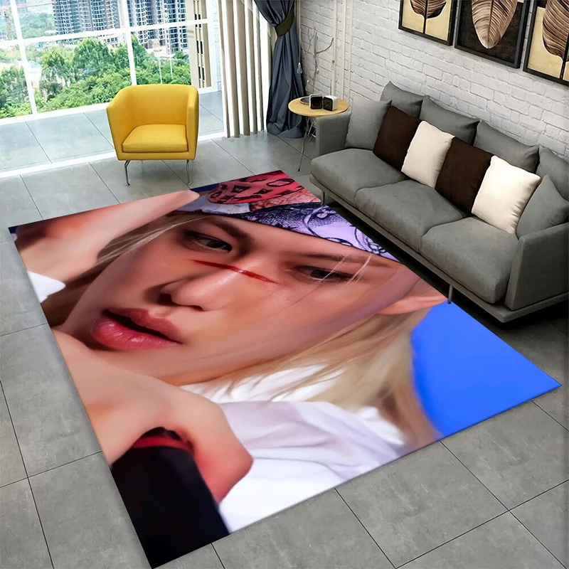 Kpop Felix Stray Kids Musikstar Teppich für Spielzimmer Schlafzimmer Wohnzimmer Sofa Heimdekoration, Kinder-Teppich Rutschfester Bodenteppich