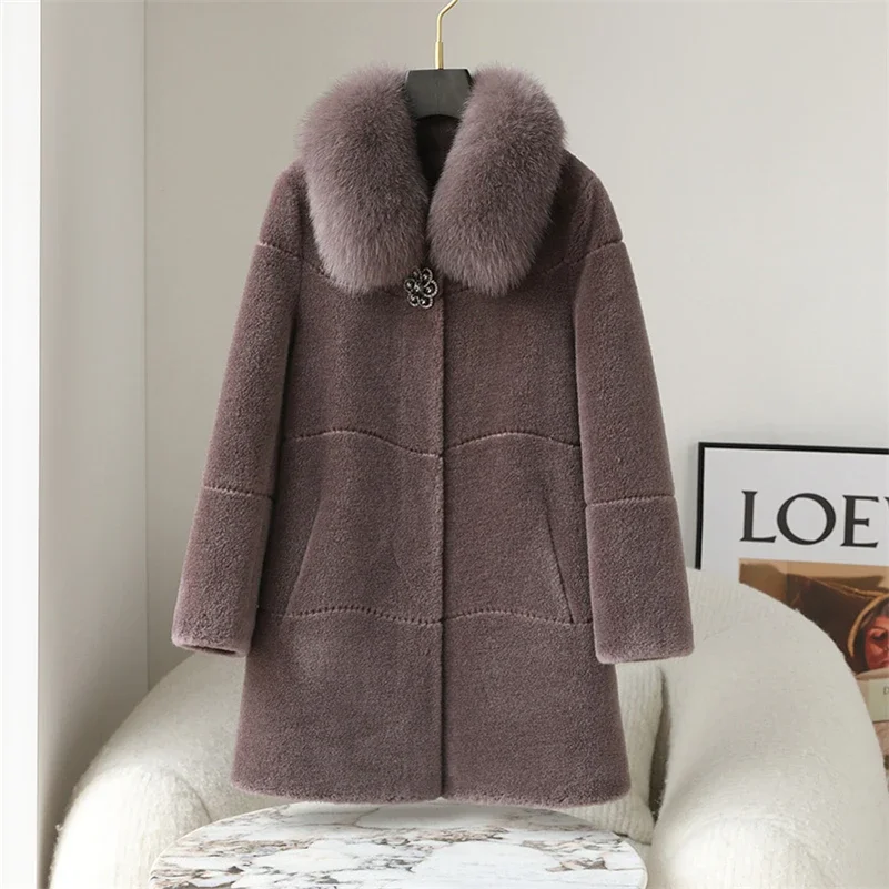 Dames Winter Lange Wollen Bontjas Jas Dames Vossenbont Kraag Jassen Lady Over Size Parka Trench Ct249