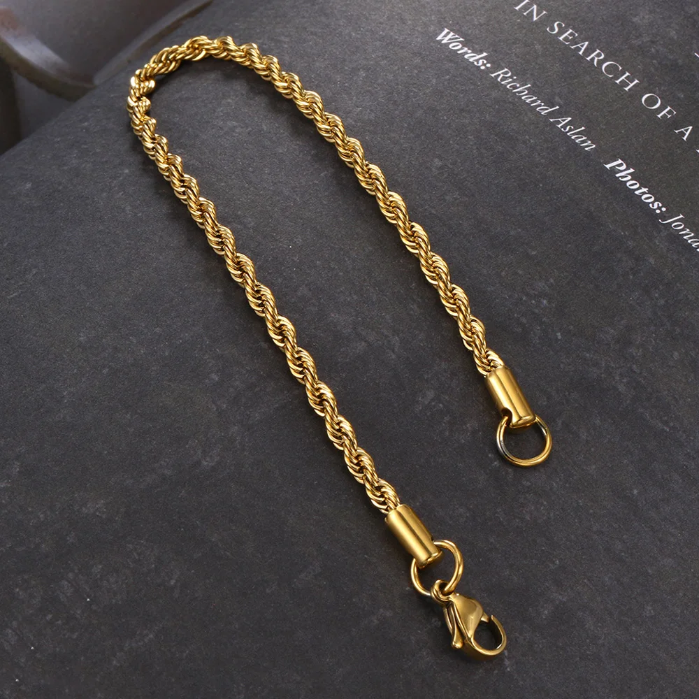 Stainless Steel Rope Chain Bracelet Women Bangle Gold Color Minimalist 3mm 4mm Hand Accessories Trend Hippie Jewelry Female C048