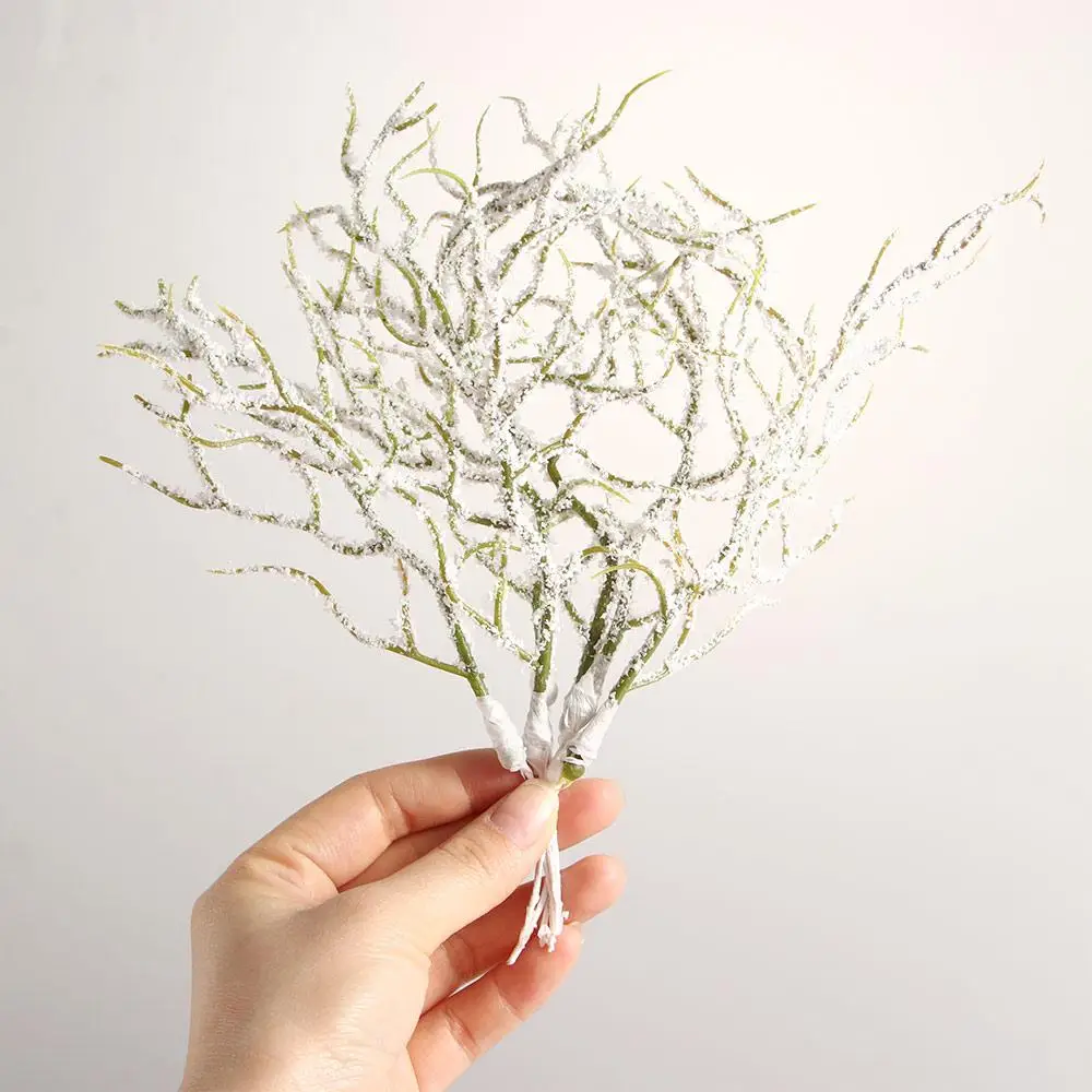 6/12Pcs Party Christmas Decor Multifunction Scrapbooking DIY Crafts White Grass Snow Pine Branch Artificial Plants Fake Flowers