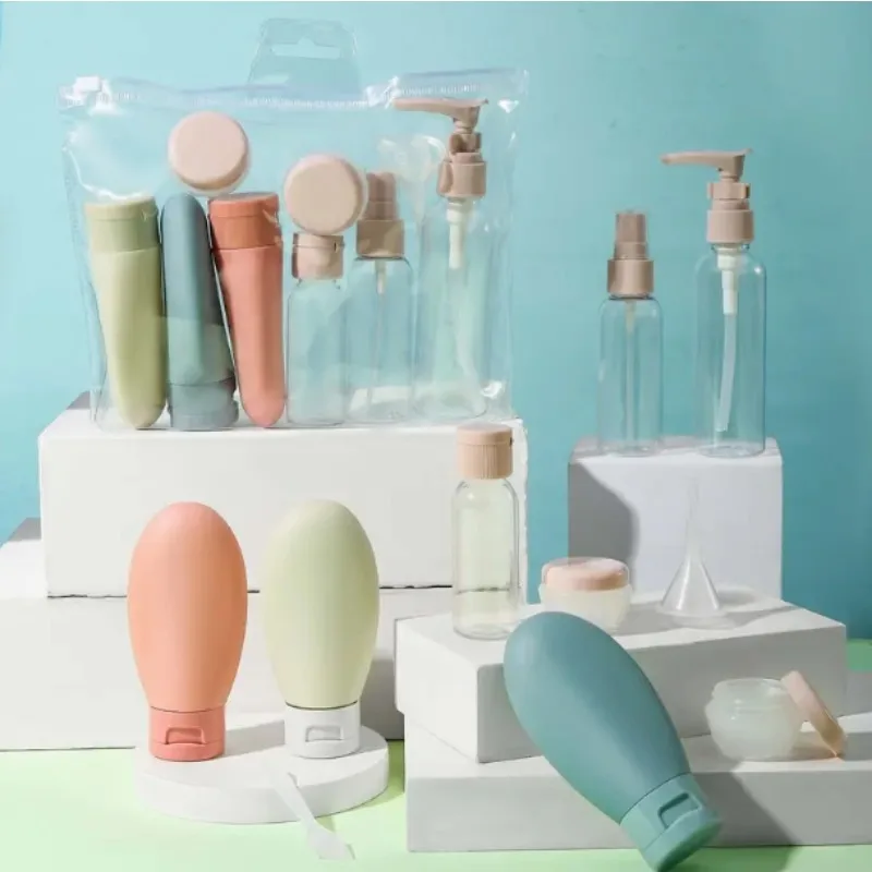 11개 여행용 액체 용기 휴대용 도구 향수병 세트 리필 가능한 스프레이 로션 샴푸 샤워 튜브 병 리필