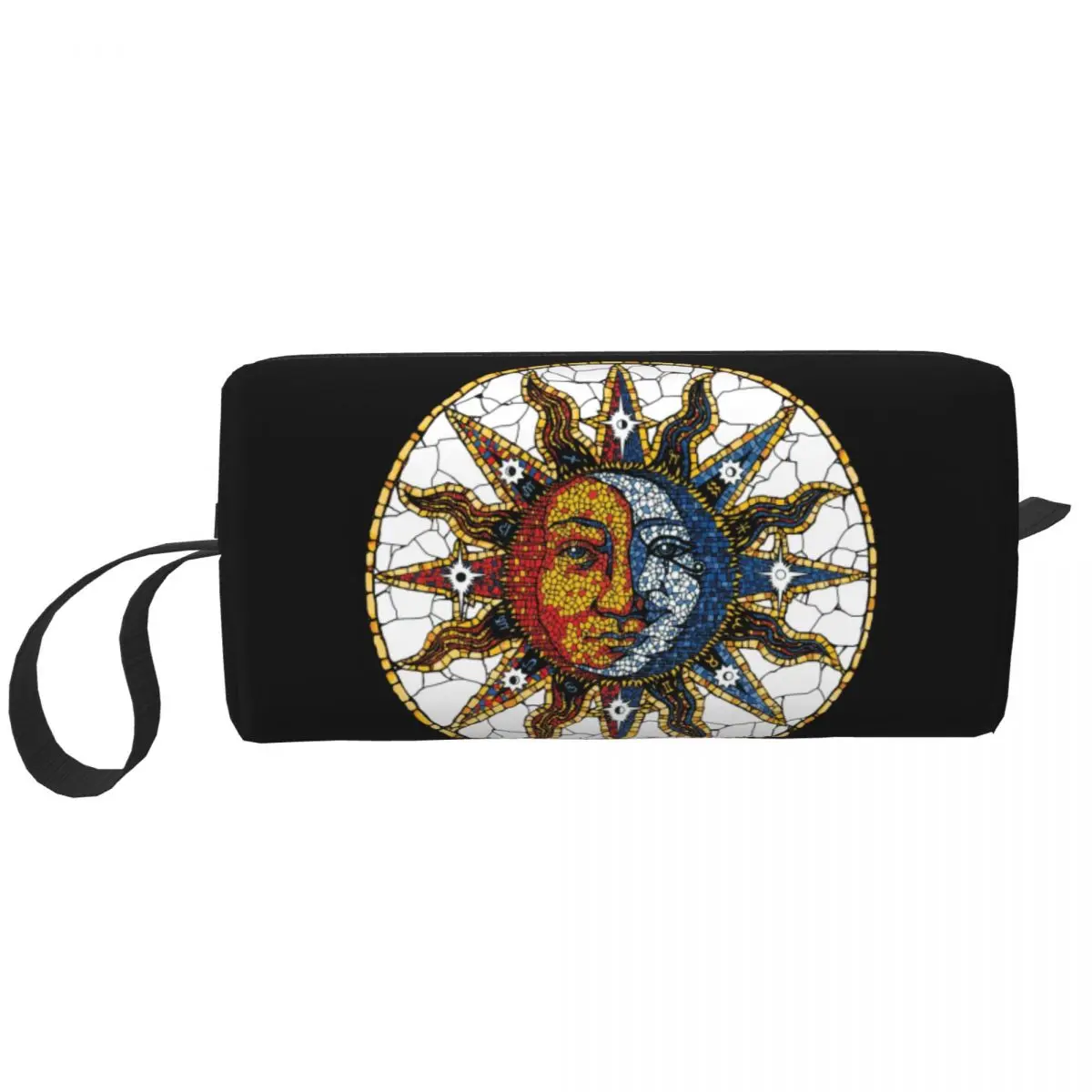 Custom Celestial Mosaic Sun Moon Coaster Cosmetic Bag Women Big Capacity Makeup Case Beauty Storage Toiletry Bags Dopp Kit Box