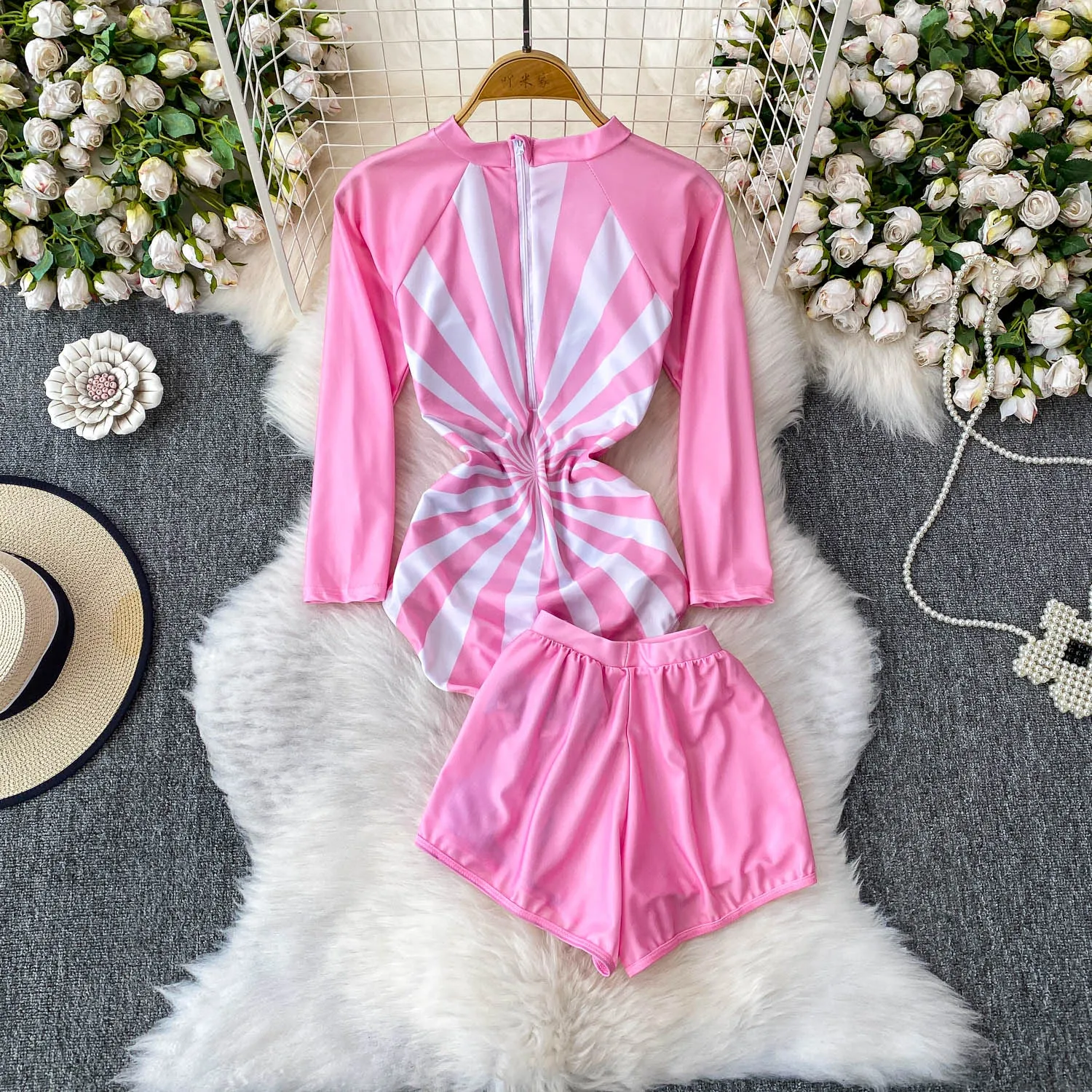 Vrouwelijke Ins Y2K Roze Hotsweet Outfit Bodysuit Top Korte Set Hotsweet Lolita Pak Beach Party Vakantie Festival Nachtclub Sets