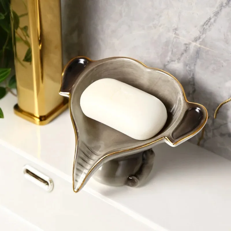 Ceramic Elephant Shaped Soap Holder Box Creative Drain Soap Dish Storage Rack Toilet Decoration Home Bathroom Accessories 2024